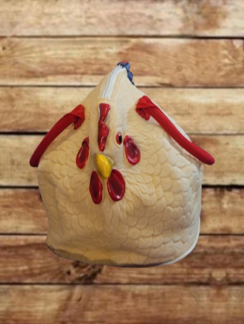 THE ORIGINAL HEN BAG - QUIRKY RUBBER CHICKEN PURSE WITH RED NYLON ROPE HANDLES